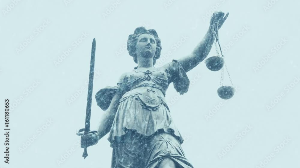 Statue Of Justice In Snowstorm Statue Of Justice In Snowstorm