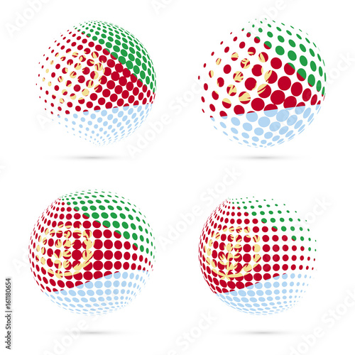Eritrea halftone flag set patriotic vector design. 3D halftone sphere in Eritrea national flag colors isolated on white background.