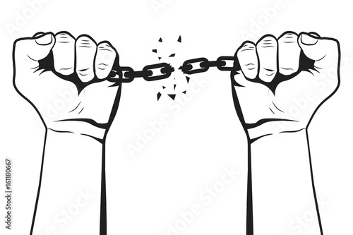 Poster of rebel. Vector llustration with hands breaking chain protest.