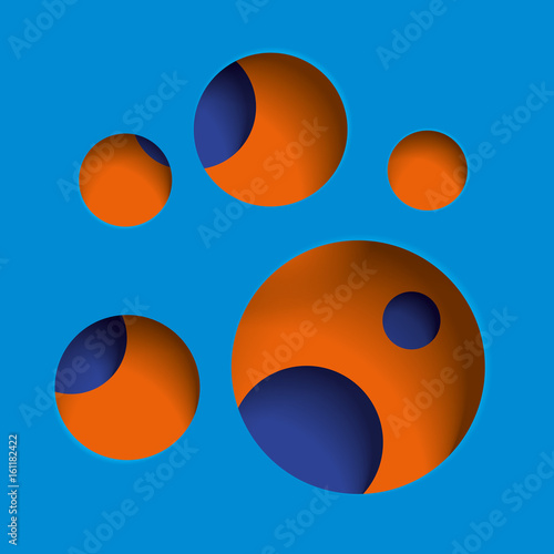 Round holes in the blue surface, multilevel abstraction, vector minimal art background 