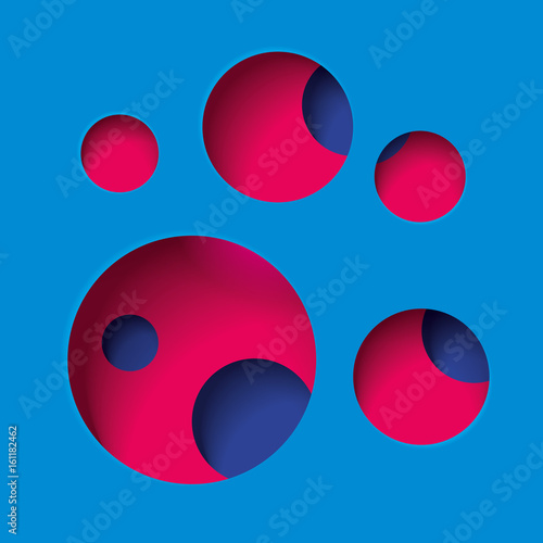 Round holes in the blue surface, multilevel abstraction, vector minimal art background 