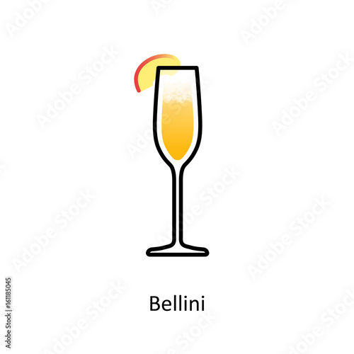 Bellini cocktail icon in flat style