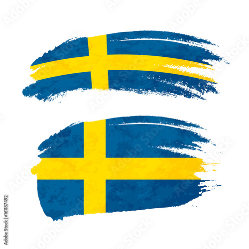 Grunge brush stroke with Sweden national flag on white