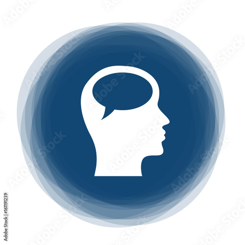 Abstract round button - comment - opinion - person with speech bubble