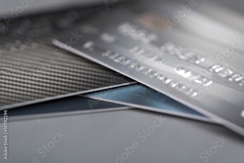 Credit cards on the table. shallow focus and soft tone.