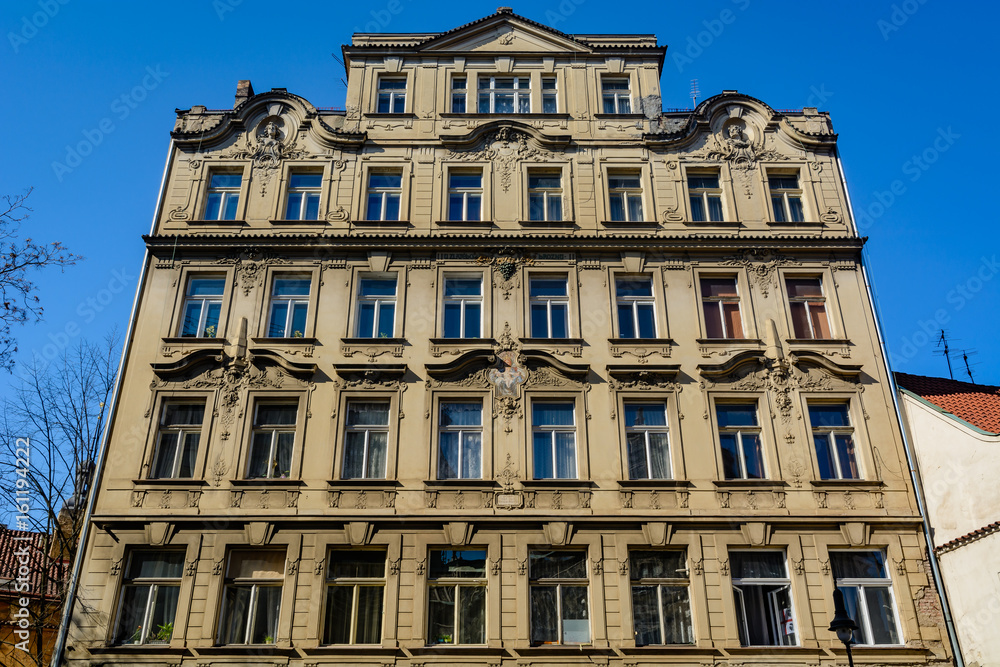Traditional building facade design in Prague