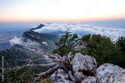 Sunset on the top of Kirenya Mountains, Northen Cyprus photo