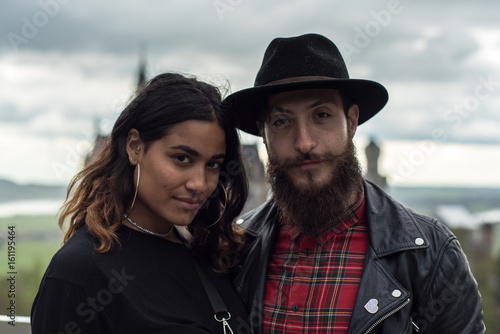 Adventurer Couple Models at Neuschwanstein Castle in Vacation