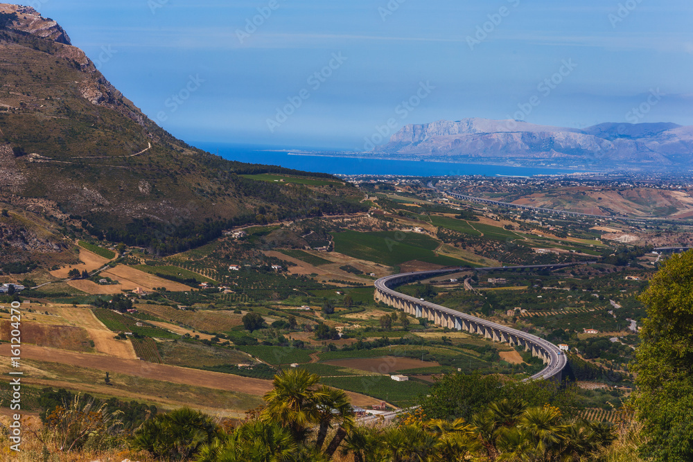 Naklejka premium Historical Landscape of Segesta, famous for the temple and theater