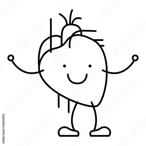 hand drawing contour caricature circulatory system with heart vector illustration