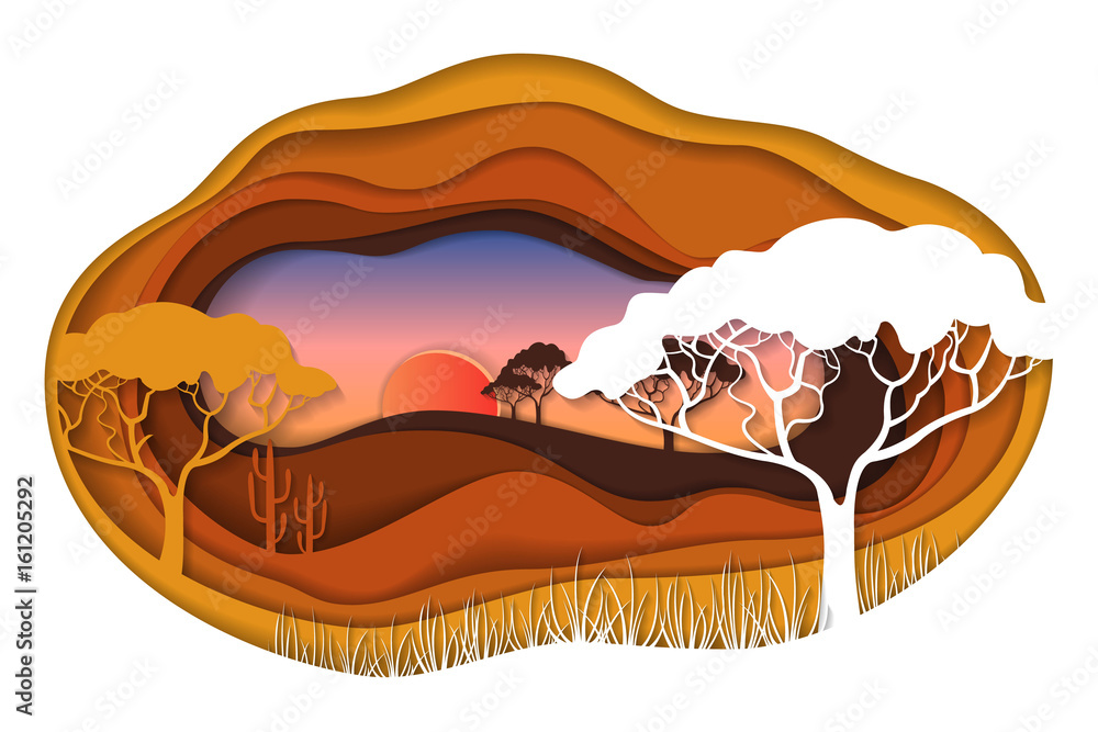 Paper art carving of African landscape. Stock Vector | Adobe Stock