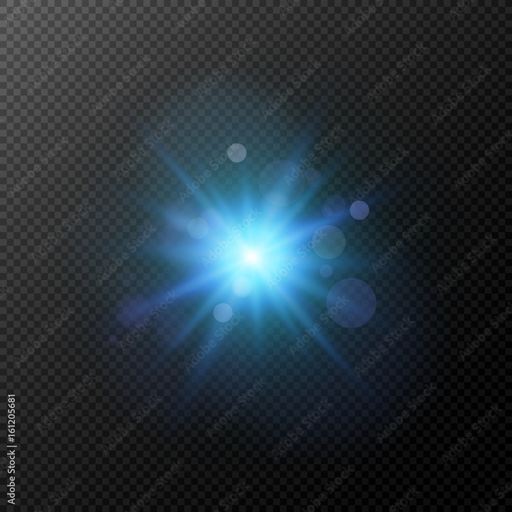 Fototapeta premium A bright blue flash isolated on a transparent background. Flash, highlight for your project. Footage for photos and video. Vector illustration