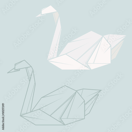 Set illustration paper origami of swan.