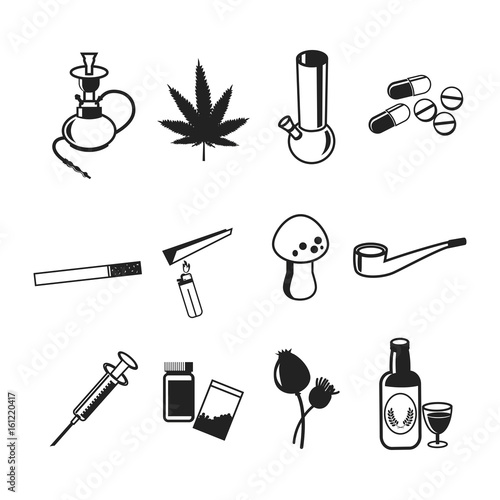 Drugs flat icons set, vector illustration.