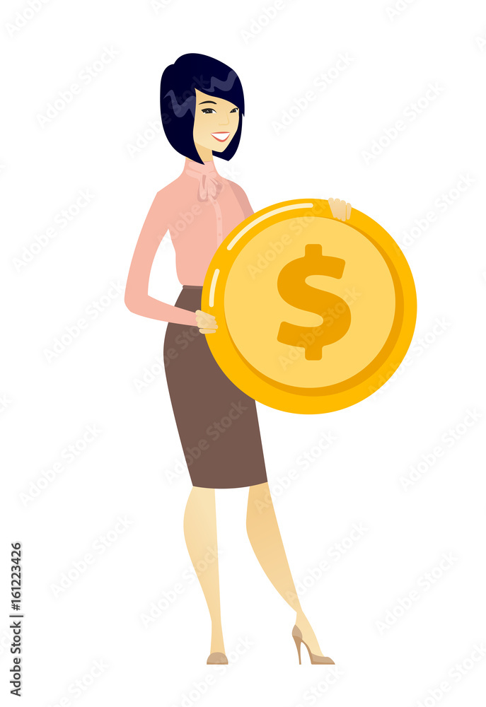 Successful business woman with dollar coin. Successful business woman with dollar coin.