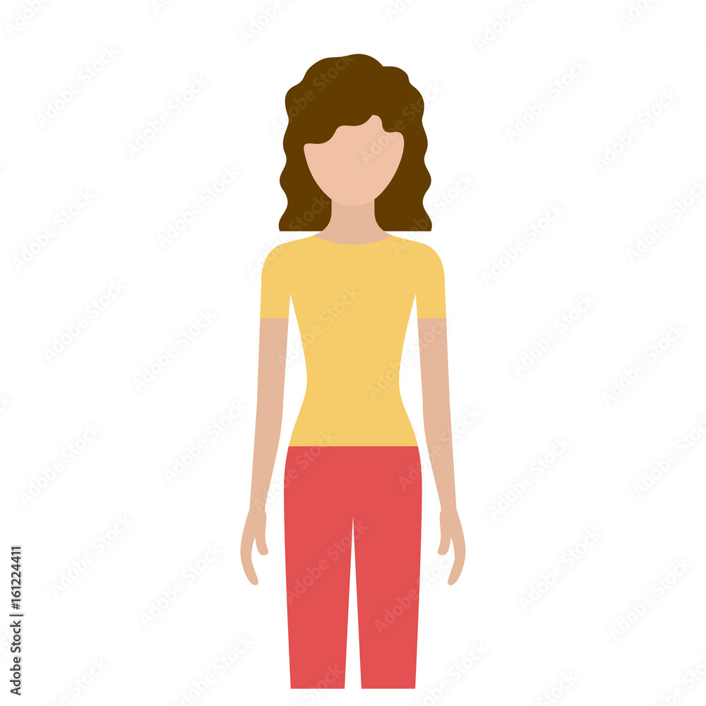 Fototapeta premium colorful silhouette faceless front view woman with pants and curly hair vector illustration