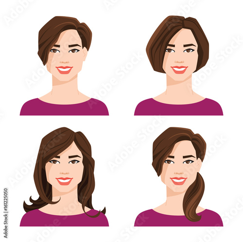 vector illustration of young woman's face with different hair style on white background
