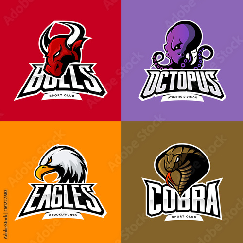 Furious octopus, eagle, cobra, bull head isolated vector sport logo concept 
Premium quality wild animal t-shirt tee print character illustration. Street racing team emblem.