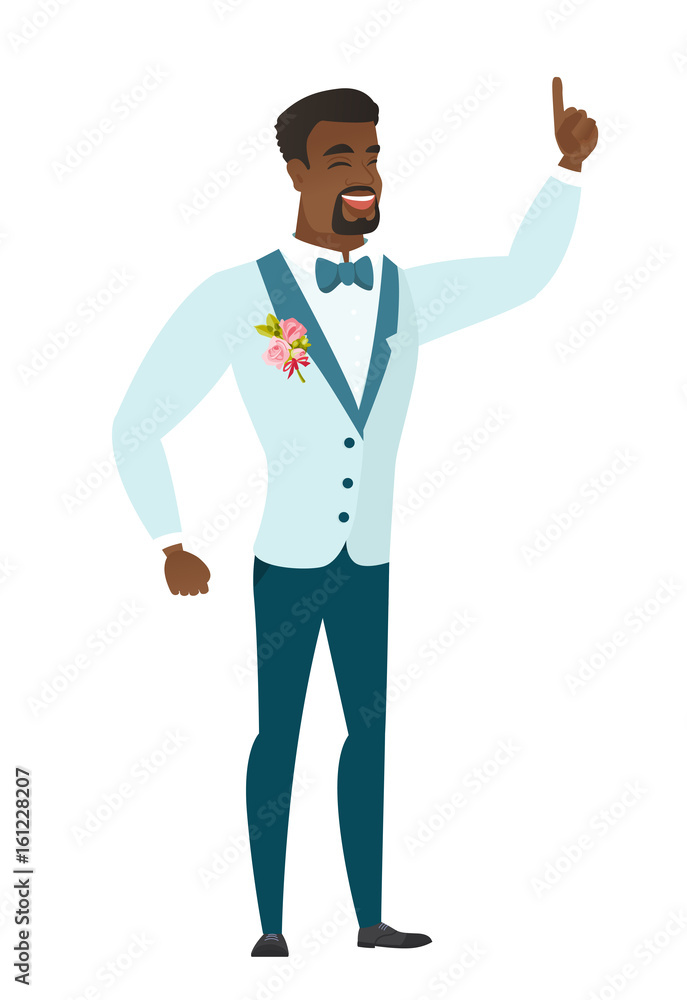 African groom pointing with his forefinger.