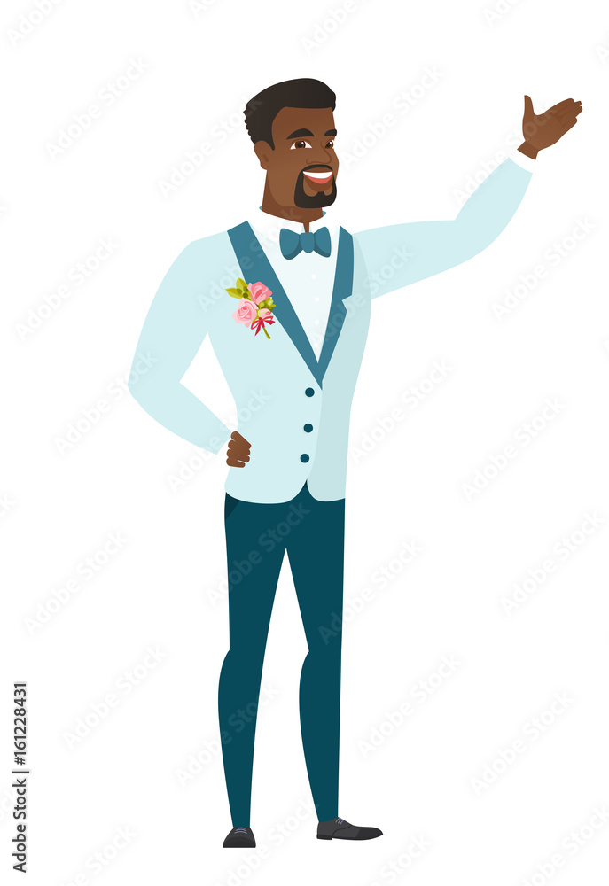 African-american groom showing a direction. African-american groom showing a direction.