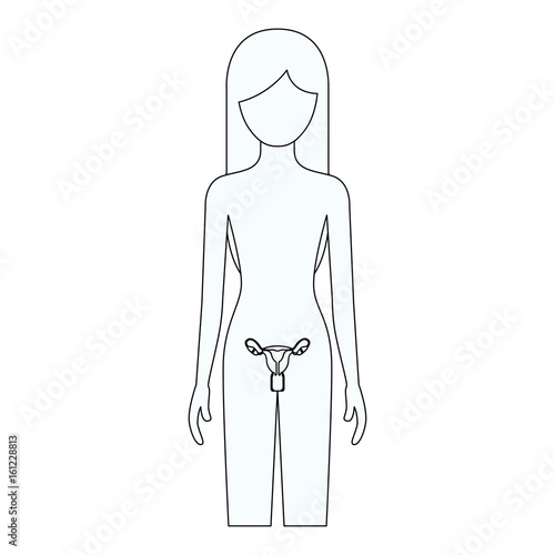 sketch silhouette of female person with reproductive system human body vector illustration