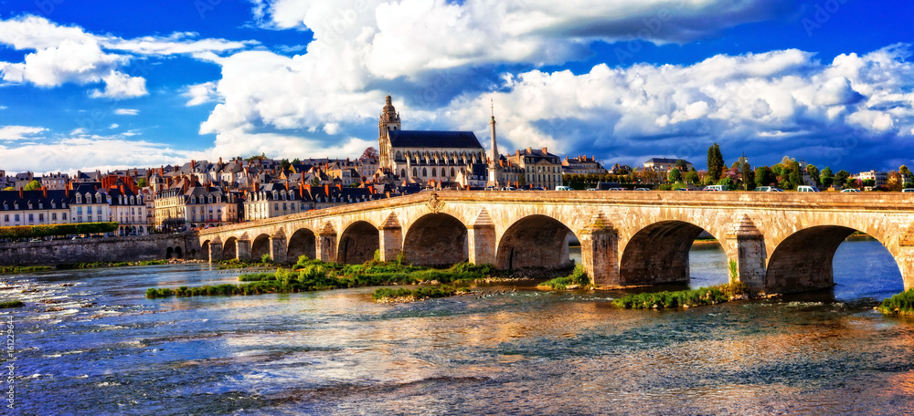 Landmarks and beautiful places of France- medieval Blois town in Loire valley.