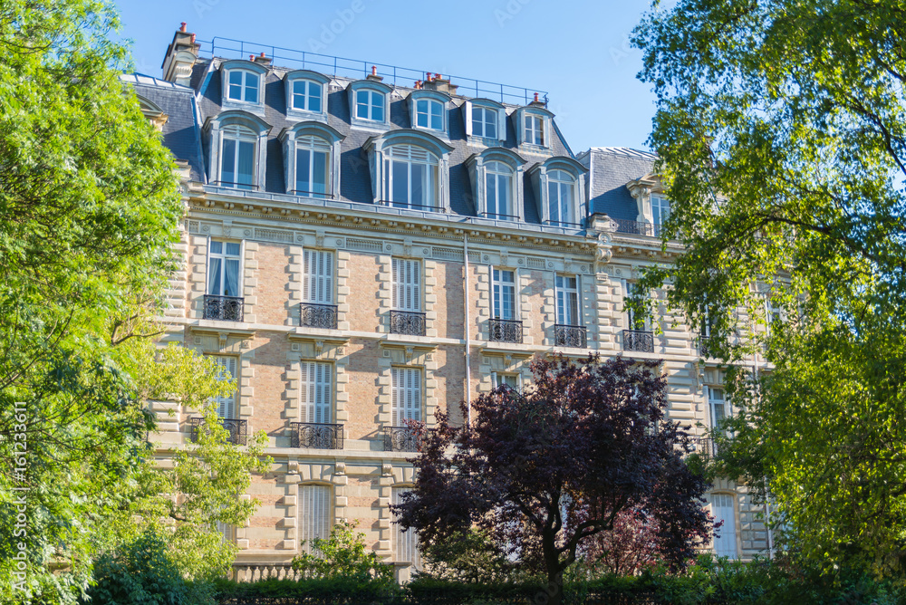 Paris, typical facade, building in parc Monceau