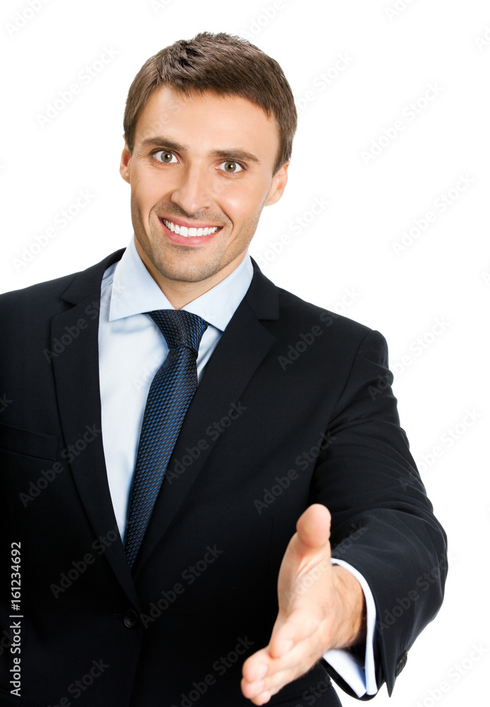 Businessman giving hand for handshake, isolated Businessman giving hand for handshake, isolated