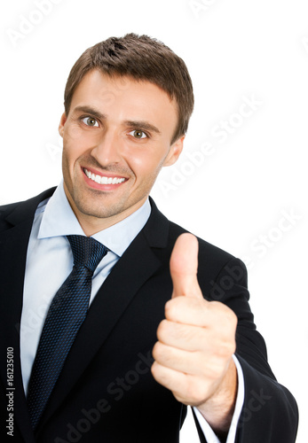 Businessman with thumbs up gesture, isolated