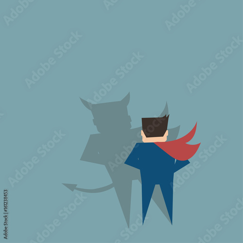 Business man with devil shadow,flat vector design concept.
