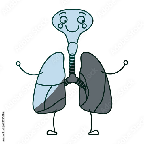 blue color shading silhouette caricature respiratory system with windpipe vector illustration