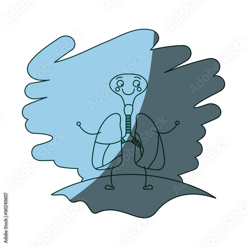 blue color shading scene in grass with silhouette caricature respiratory system with windpipe vector illustration