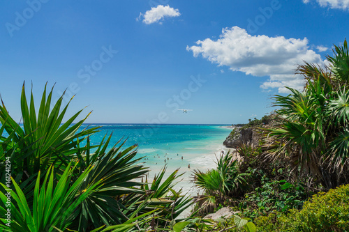 Tulum beach in the Caribbean Sea. Ruins of Tulum  Mayan Temple  Tulum  Riviera Maya  Yucatan  Mexico