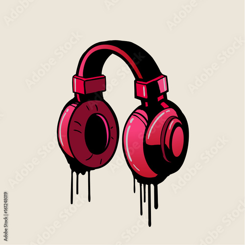 Headphone pink graffiti style, vector.