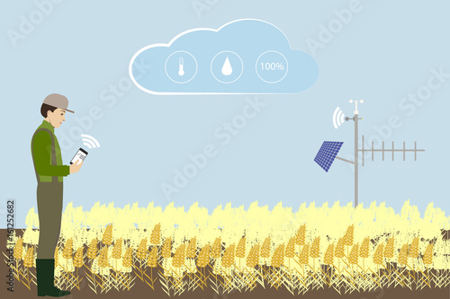 Internet of things in agriculture. Smart farm with wireless control. Vector illustration.