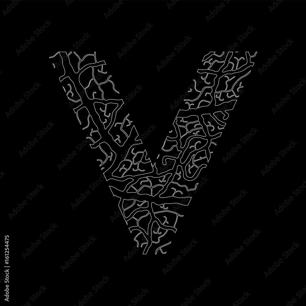 Nature alphabet, ecology decorative font. Capital letter W filled with ...