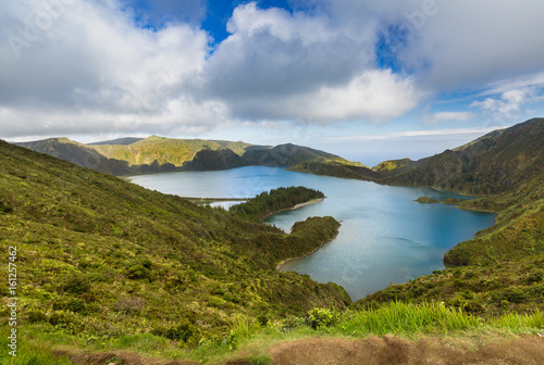 Lake of Fire (Lagoa do Fogo) in the crater of the volcano Pico do Fogo on the island of Sao Miguel
