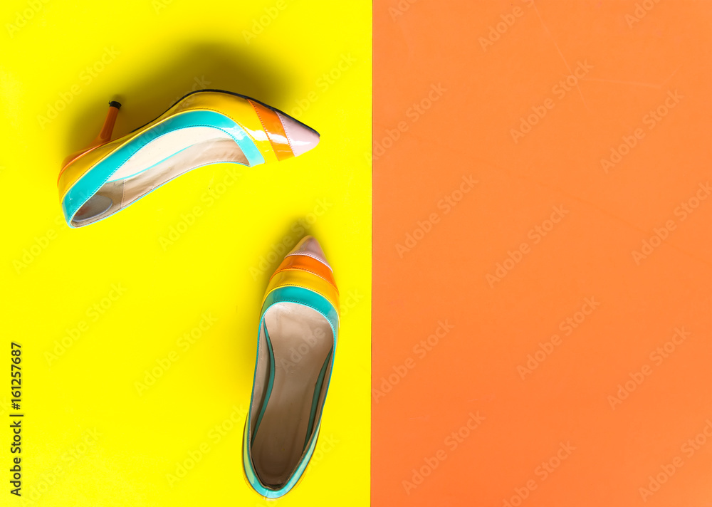 Obraz premium Collection of women's shoes on colourful background