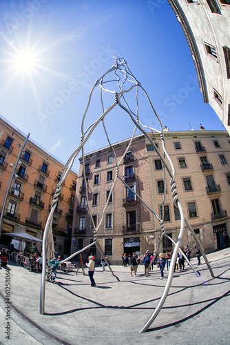 Modern Monumento a los Castellers in Barcelona, Spain