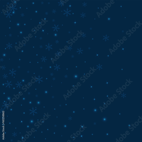 Sparse glowing snow. Left gradient on deep blue background. Vector illustration.