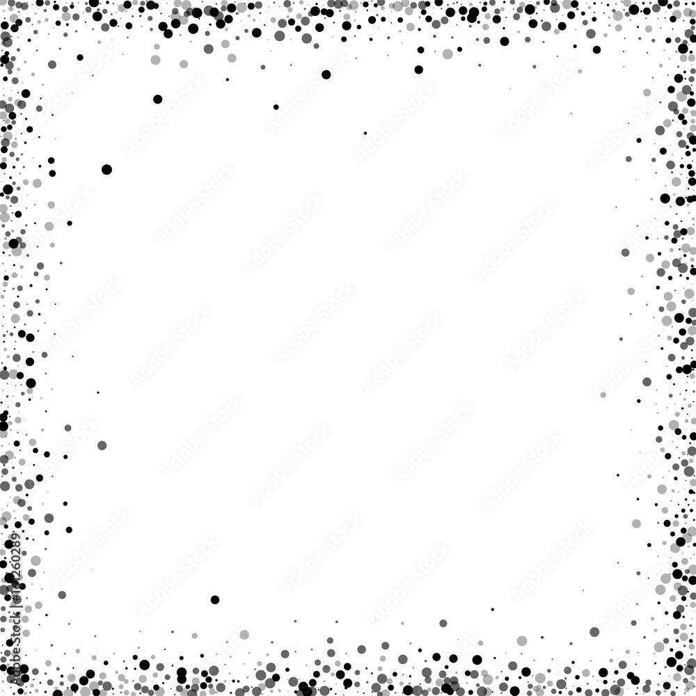 Dense black dots. Chaotic frame with dense black dots on white background. Vector illustration.