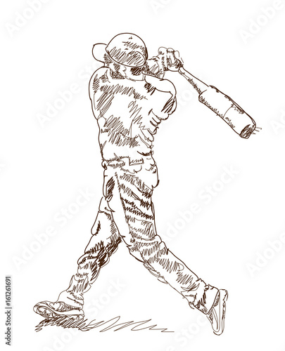 Sketch of Baseball player playing game in vector illustration.