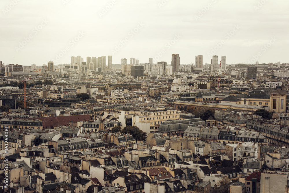 Paris, sunset over city centre, architecture of France in Paris Paris, sunset over city centre, architecture of France in Paris