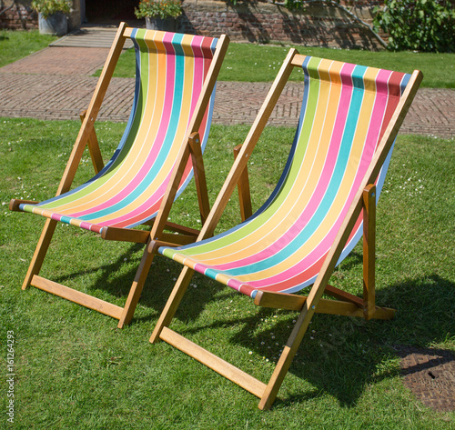 Traditional striped canvas deck chairs