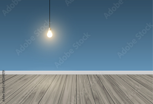 blue wall and light bulb with wood terrace