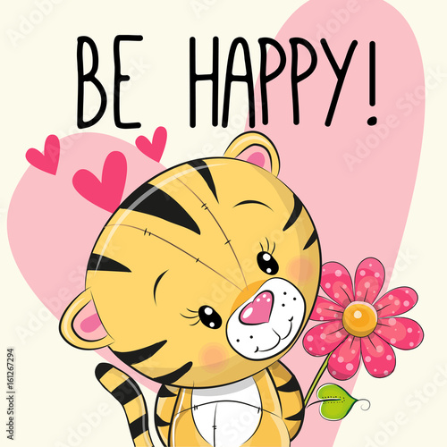 Be Happy Greeting card Tiger with hearts