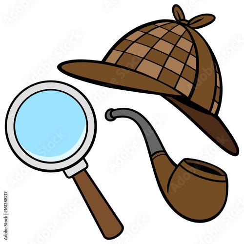 Detective Hat, Pipe, and Magnifying Glass