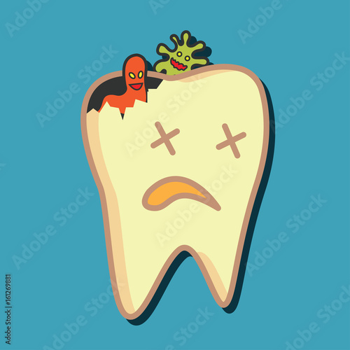 tooth bacteria and tooth for dentistry / stomatologist / dental clinic poster. flat vector illustration
