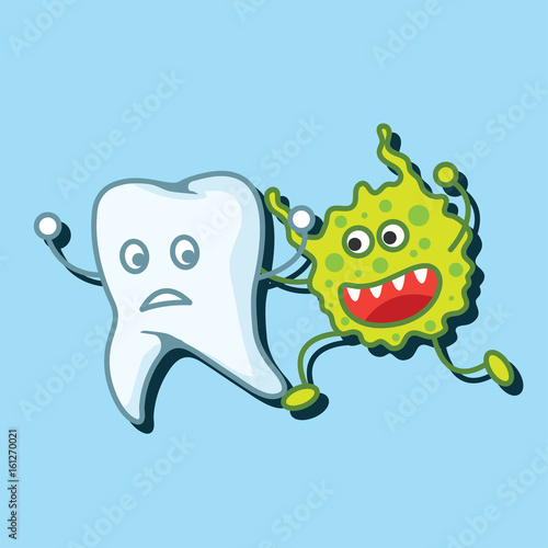 tooth bacteria and tooth for dentistry / stomatologist / dental clinic poster. flat vector illustration
