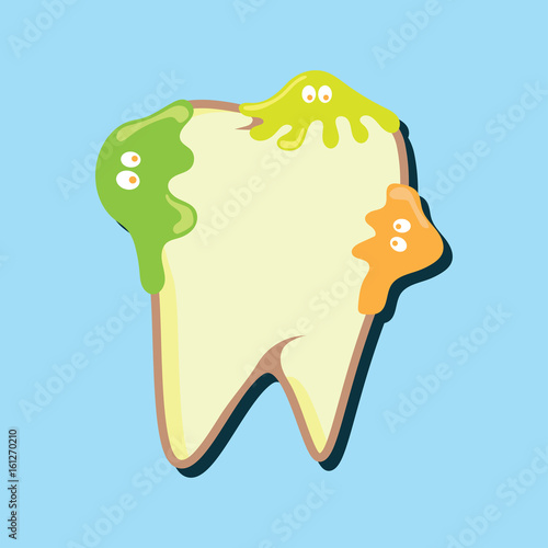 tooth bacteria and tooth for dentistry / stomatologist / dental clinic poster. flat vector illustration
